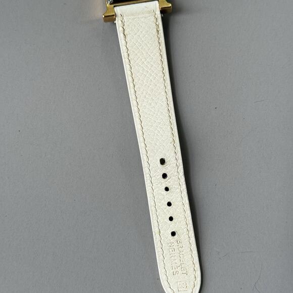 Hermes Heure H Watch 25mm Small Model Gold Epsom White Leather Working